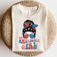All American Girl SVG PNG | Messy Bun Sublimation | Fourth of July | Retro Vintage T shirt Design