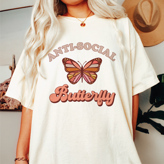 Anti-Social Butterfly PNG SVG | Funny Sarcastic Sublimation | Butterfly Retro T shirt Design