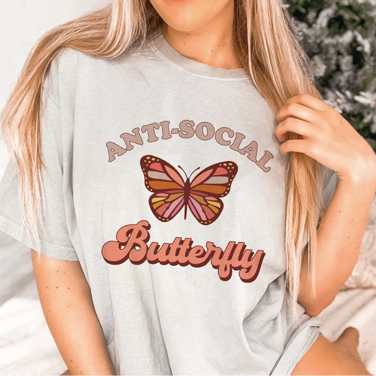 Anti-Social Butterfly PNG SVG | Funny Sarcastic Sublimation | Butterfly Retro T shirt Design