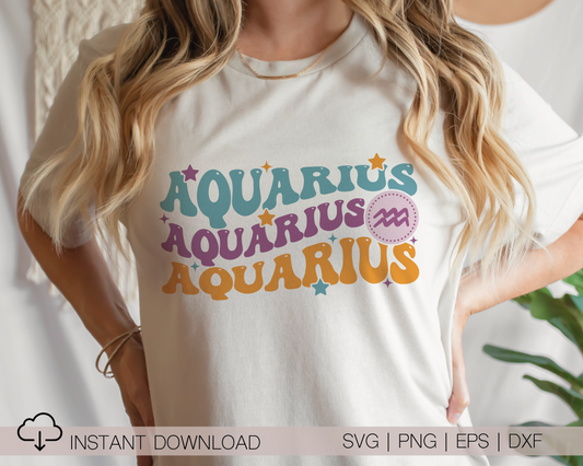 Aquarius SVG PNG | Zodiac Sublimation | Retro Vintage Aquarius | T shirt Design Cut file