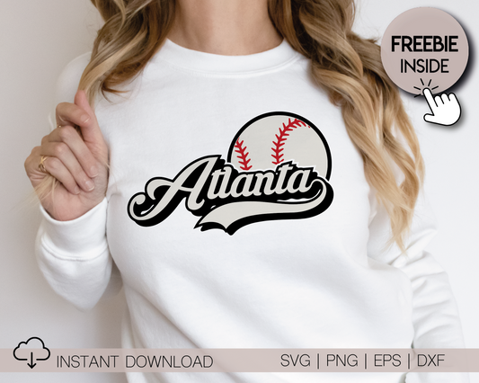 Atlanta Baseball SVG PNG | Retro Sublimation | Atlanta Baseball Fan T shirt Design Cut file