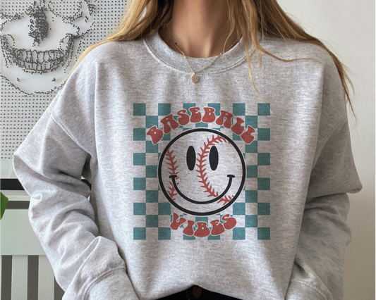 Baseball Vibes SVG PNG | Checkered Smile Face Sublimation | Baseball T shirt Design