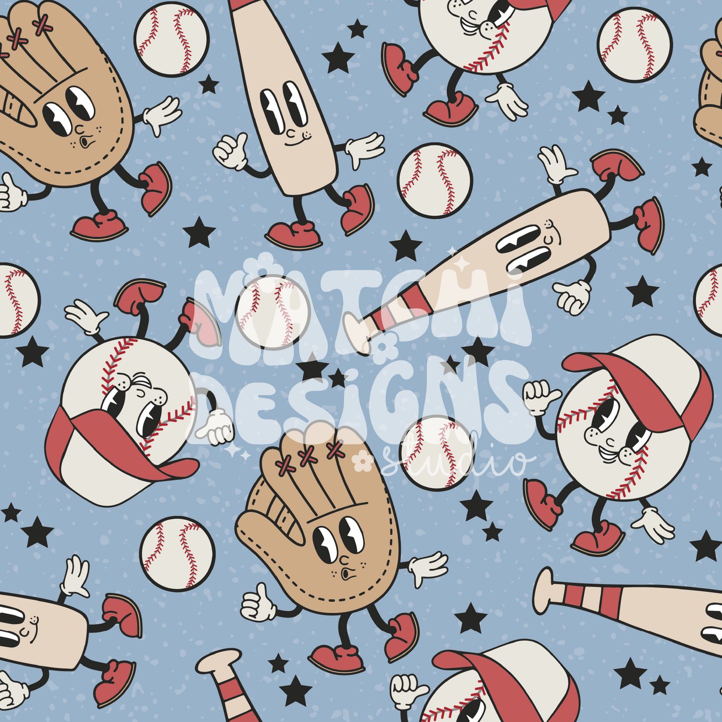 Baseball Seamless Pattern, Groovy Baseball Repeat Pattern for Fabric Sublimation