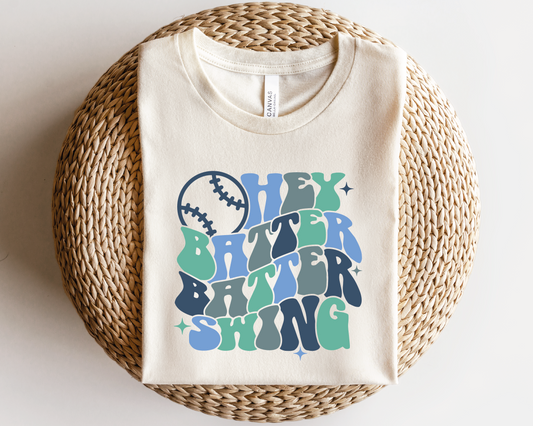 Hey Batter Batter Swing SVG PNG | Groovy Baseball Sublimation | Retro T shirt Design