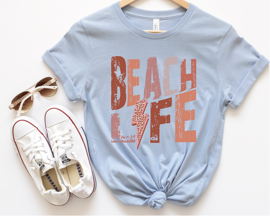 Beach Life SVG PNG | Distressed font Sublimation | Leopard Lightning Bolt | Summer T shirt Design