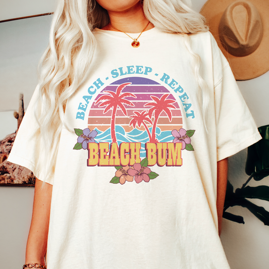 Beach Bum PNG SVG | Retro Summer Sublimation | Beach Sleep Repeat T shirt Design