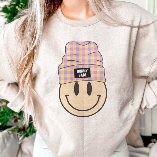 Bunny Babe PNG SVG | Retro Easter Sublimation | Groovy Beanie Smile T shirt Design