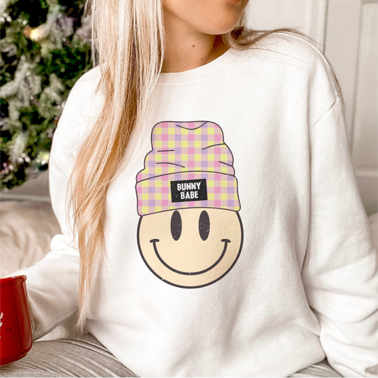 Bunny Babe PNG SVG | Retro Easter Sublimation | Groovy Beanie Smile T shirt Design