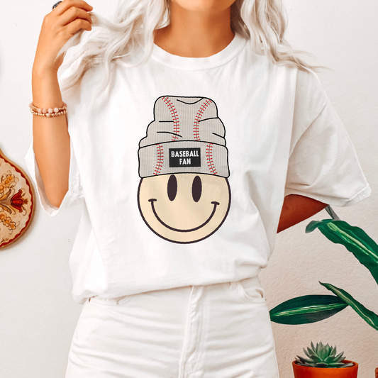 Baseball Beanie Smile PNG | Retro Baseball Fan Sublimation | Groovy T shirt Design