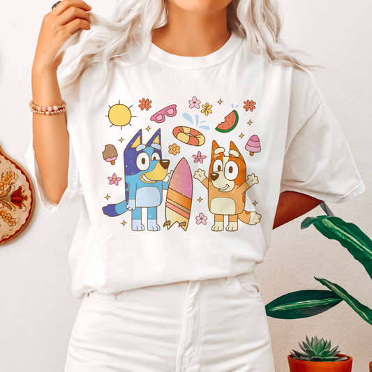 Bluey & Bingo PNG SVG | Retro Summer Sublimation | Bluey T shirt Design