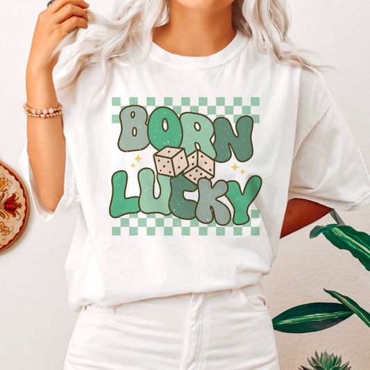 Born Lucky PNG SVG | St. Patricks Day Sublimation | Retro Groovy Pattys Tshirt Design