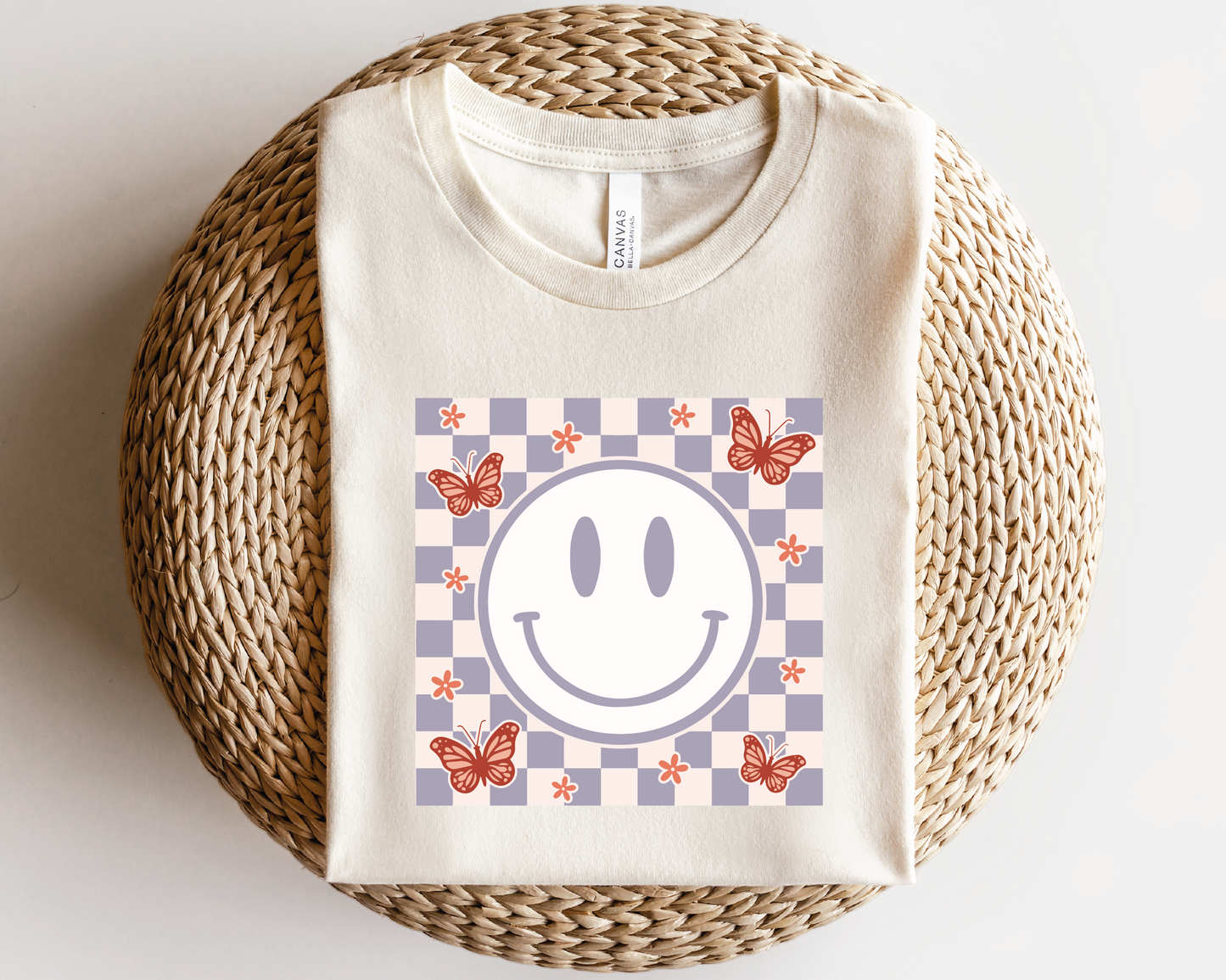 Checkered Pattern Smile Face SVG PNG | Butterfly Sublimation | Inspirational | Retro Vintage T shirt Design