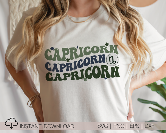 Capricorn SVG PNG | Zodiac Sublimation | Retro Vintage Capricorn | T shirt Design Cut file