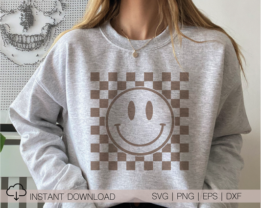 Checkered Pattern Smile Face SVG PNG | Checkered Sublimation | Inspirational | Retro Vintage T shirt Design