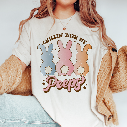 Chillin' With My Peeps PNG SVG | Groovy Easter Sublimation | Cute Bunny T shirt Design