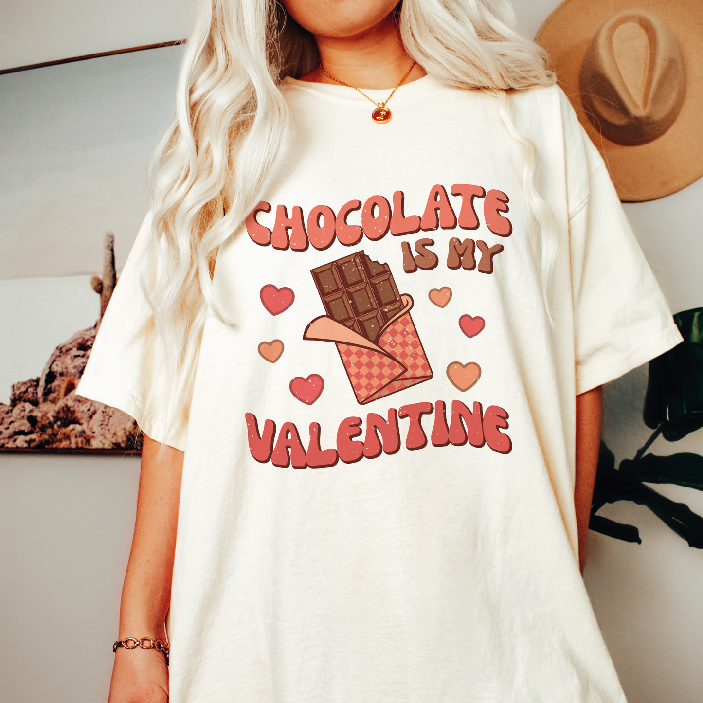 Chocolate Is My Valentine SVG PNG | Funny Valentines Sublimation | Retro Groovy T shirt Design