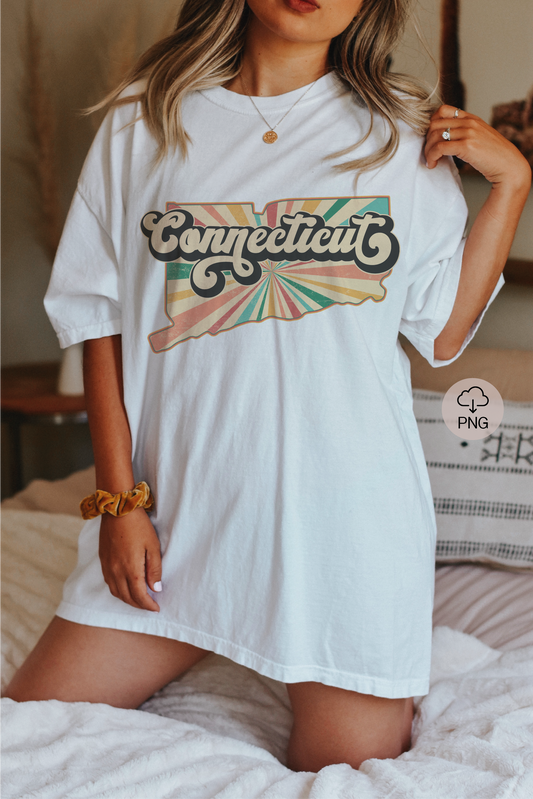 Connecticut PNG | Vintage Connecticut State Sublimation | Retro Distressed T shirt Design