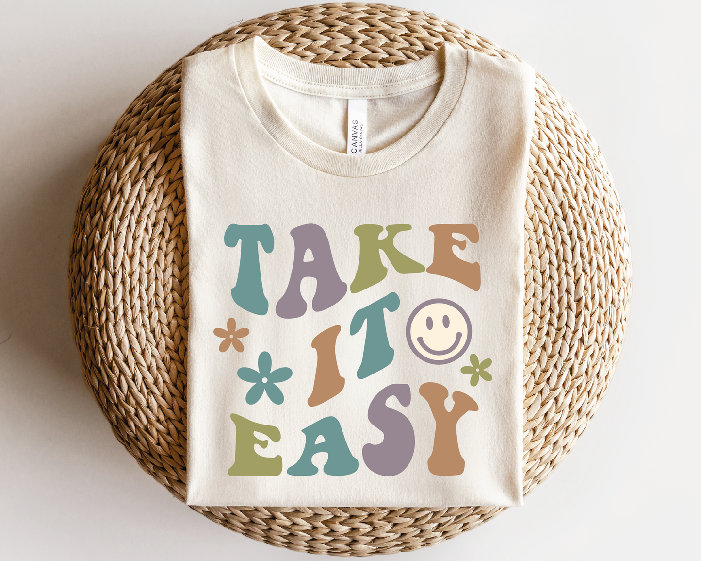 Take It Easy SVG PNG | Smile Face Sublimation | Inspirational | Retro Vintage T shirt Design