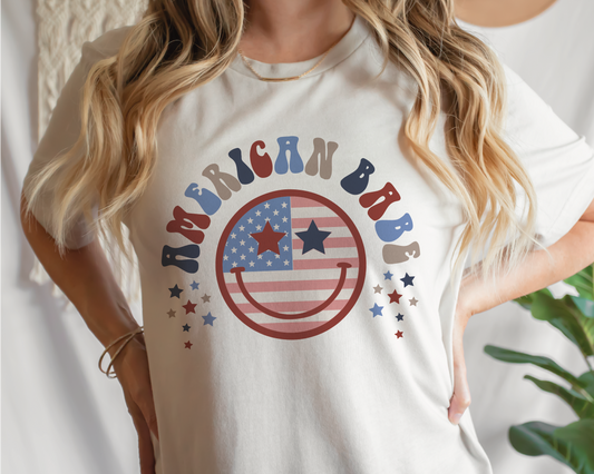 American Babe SVG PNG | American Smile Face Sublimation | Fourth of July | Retro Vintage T shirt Design
