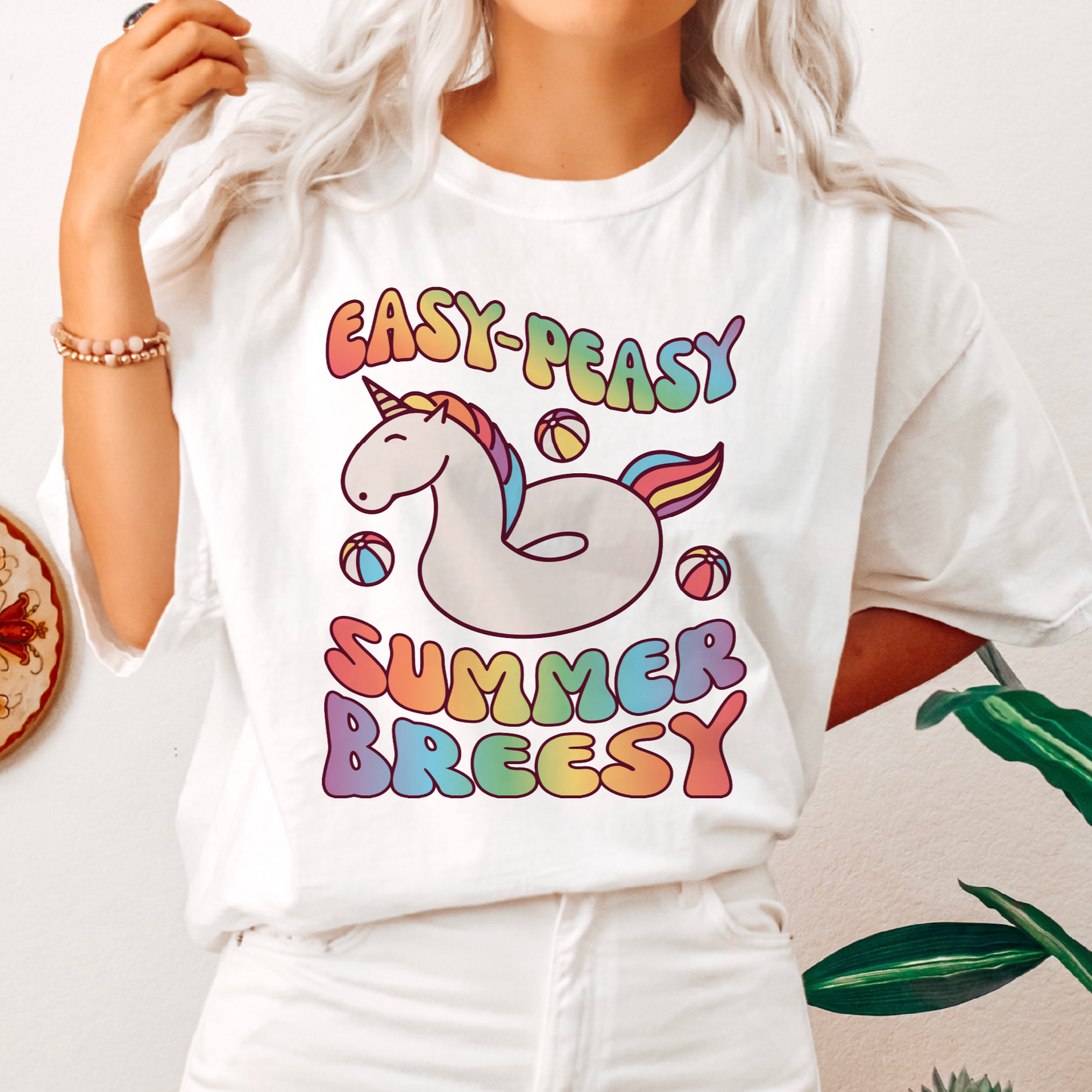 Easy-Peazy Summer Breezy PNG SVG |  Unicorn Float Sublimation | Summer T shirt Design