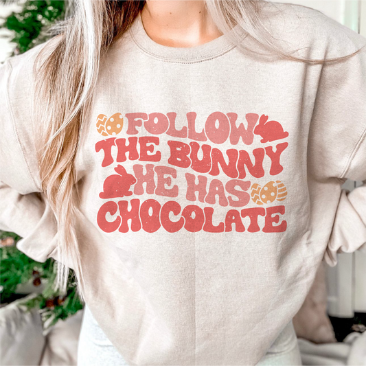 Follow the Bunny He Has Chocolate PNG SVG | Easter Sublimation | Bunny T shirt Design