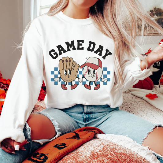 Game Day SVG PNG | Retro Baseball Characters Sublimation | Groovy T shirt Design