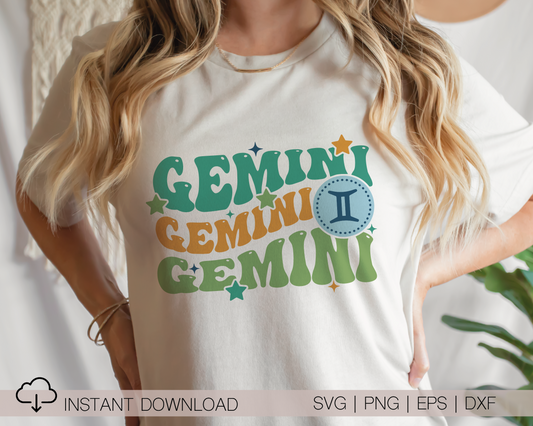 Gemini SVG PNG | Zodiac Sublimation | Retro Vintage Gemini | T shirt Design Cut file