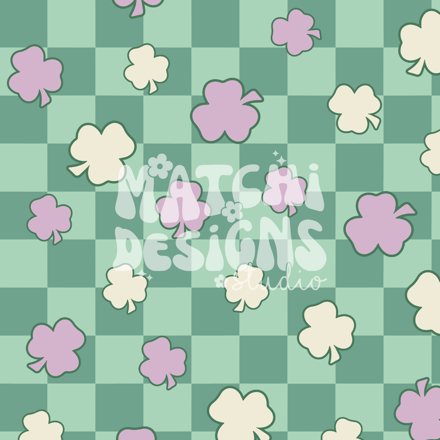 St. Patricks Clover Checkerboard Seamless Pattern, Repeat Pattern for Fabric Sublimation