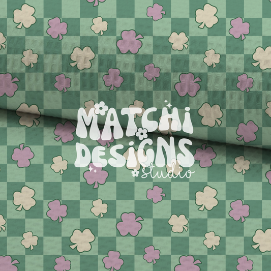 St. Patricks Clover Checkerboard Seamless Pattern, Repeat Pattern for Fabric Sublimation