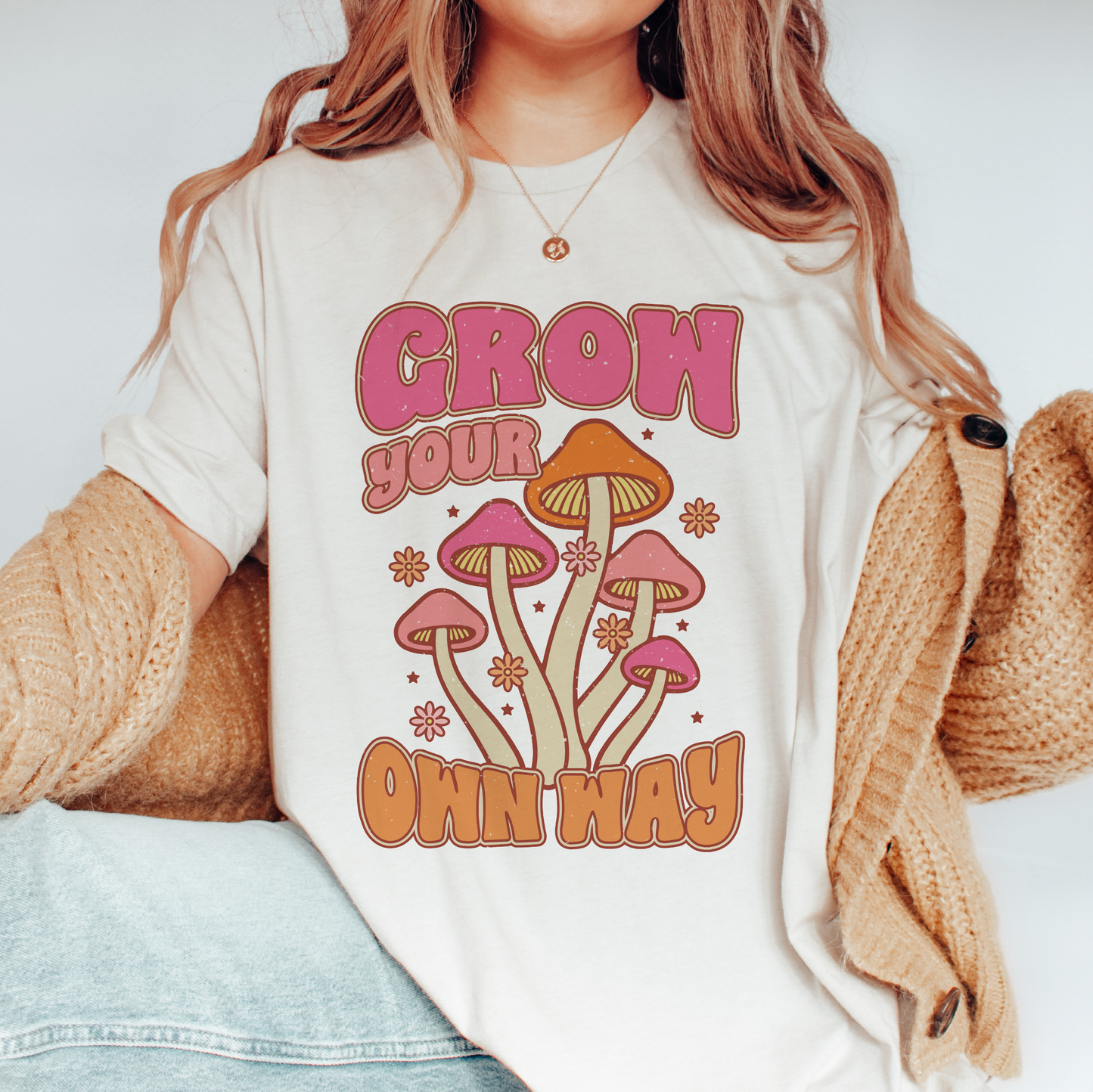 Grow Your Own Way PNG SVG | Retro Mushrooms Sublimation | T shirt Design + pocket