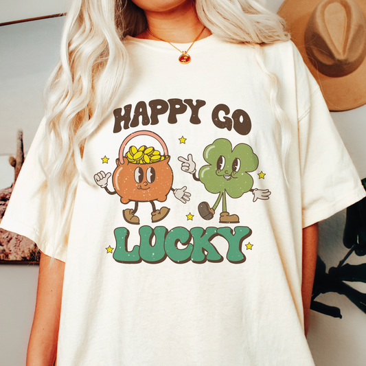 Happy Go Lucky PNG SVG, St. Patricks Day Sublimation | Retro T shirt Design