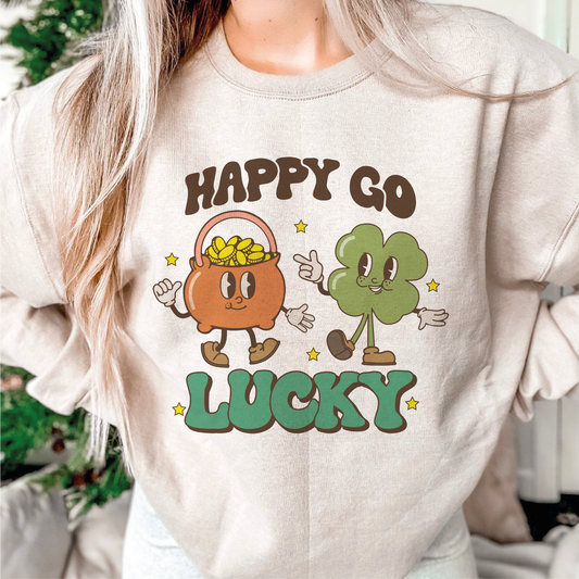 Happy Go Lucky PNG SVG, St. Patricks Day Sublimation | Retro T shirt Design