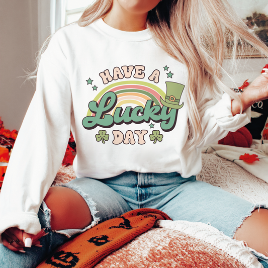 Have a Lucky Day PNG SVG | St. Patricks Day Sublimation | Rainbow Shamrock Tshirt Desig