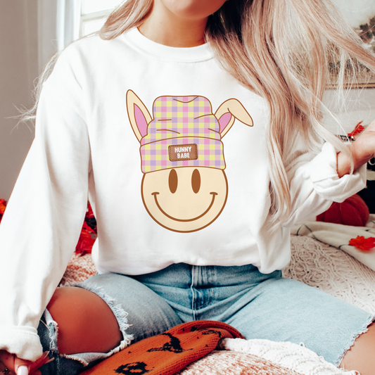 Hunny Babe PNG SVG | Retro Easter Sublimation | Groovy Beanie Smile T shirt Design