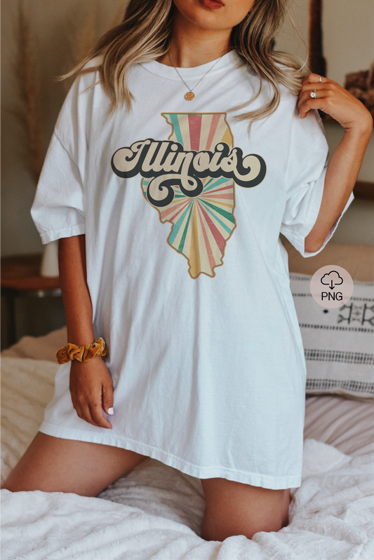 Illinois PNG | Vintage Illinois State Sublimation | Retro Distressed T shirt Design