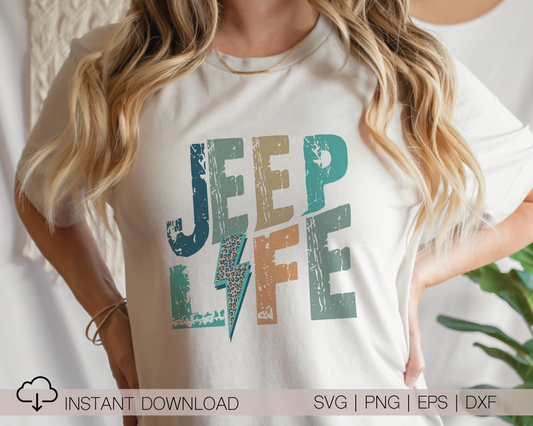 Jeep Life SVG PNG | Distressed font Sublimation | Leopard Lightning Bolt | Summer T shirt Design