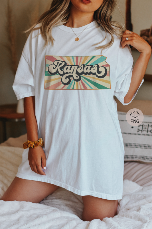 Kansas PNG | Vintage Kansas State Sublimation | Retro Distressed T shirt Design