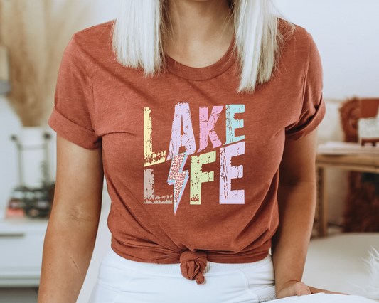 Lake Life SVG PNG | Distressed font Sublimation | Leopard Lightning Bolt | Summer T shirt Design