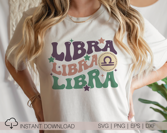 Libra SVG PNG | Zodiac Sublimation | Retro Vintage Libra | T shirt Design Cut file