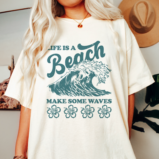 Life is a Beach Make Some Waves PNG SVG | Vintage Summer Sublimation | T shirt Design