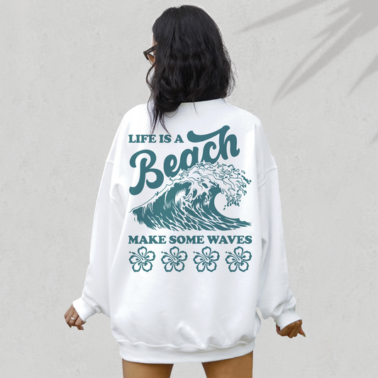 Life is a Beach Make Some Waves PNG SVG | Vintage Summer Sublimation | T shirt Design