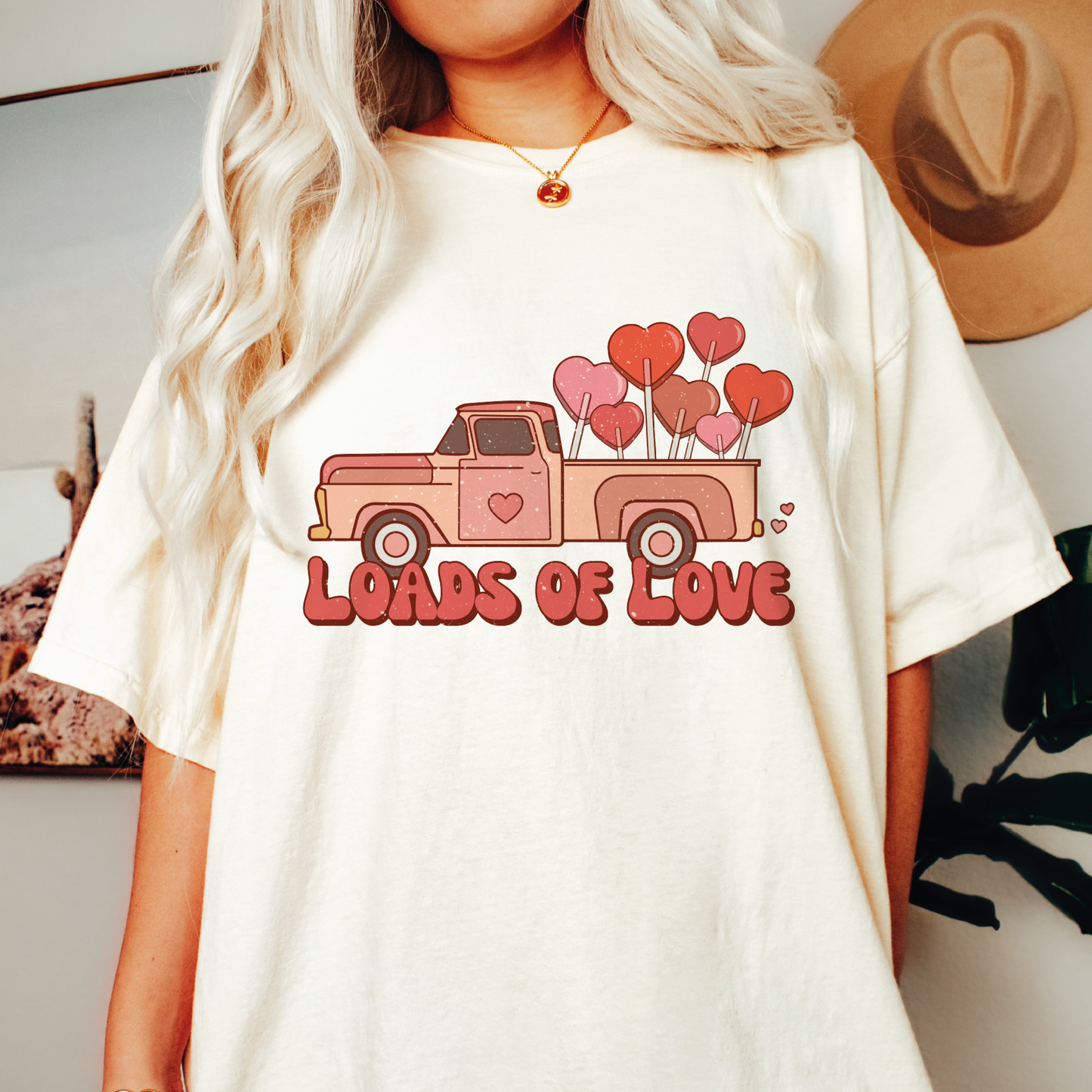 Loads of Love SVG PNG | Valentine Truck Sublimation | Retro Groovy T shirt Design