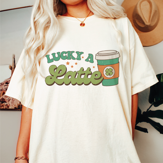 Lucky a Latte PNG SVG | St. Patricks Day Sublimation | Retro T shirt Design