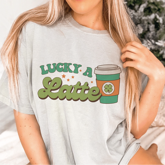 Lucky a Latte PNG SVG | St. Patricks Day Sublimation | Retro T shirt Design