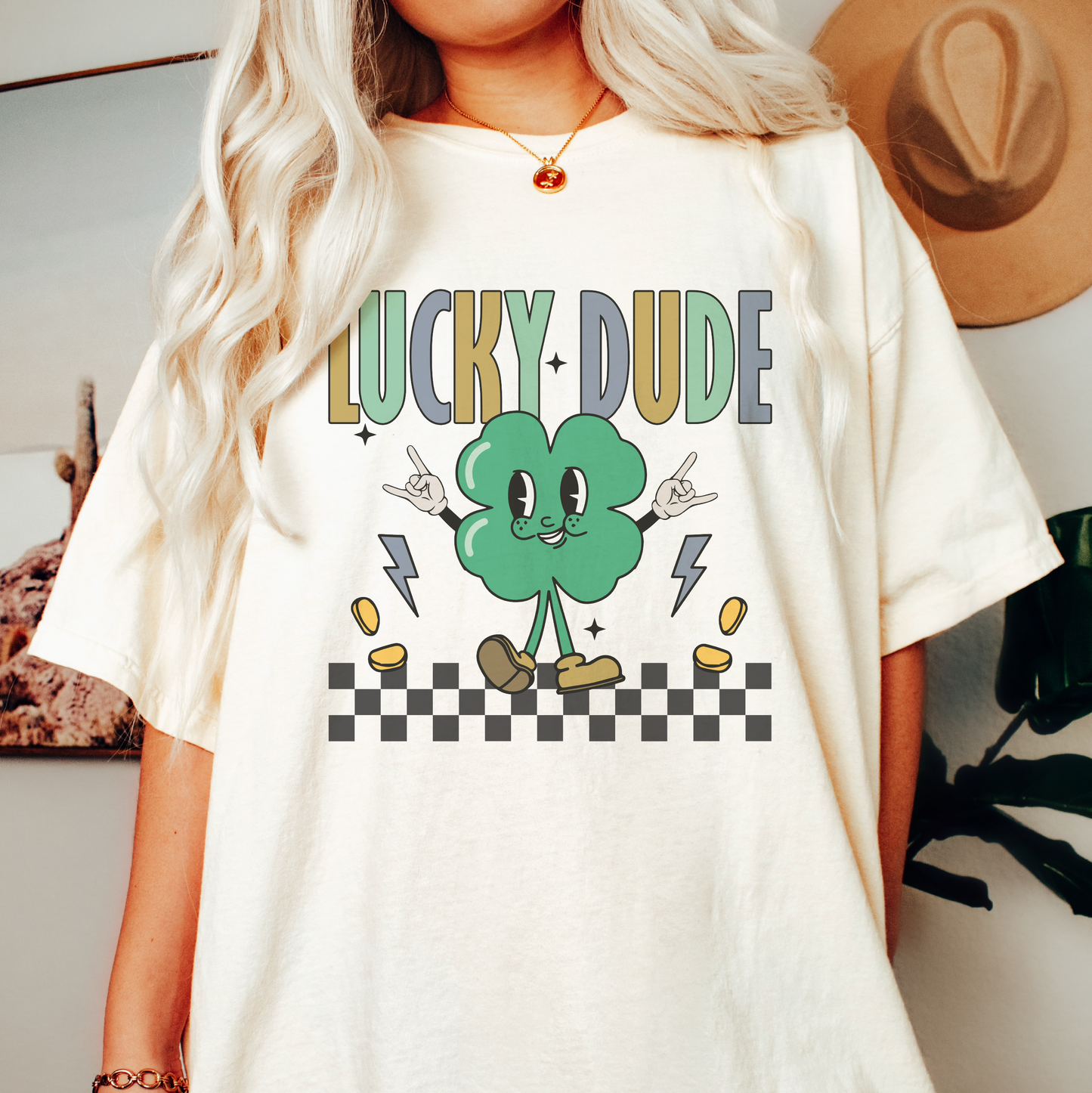 Lucky Dude PNG SVG | St. Patricks Day Sublimation | Groovy Shamrock Tshirt Design