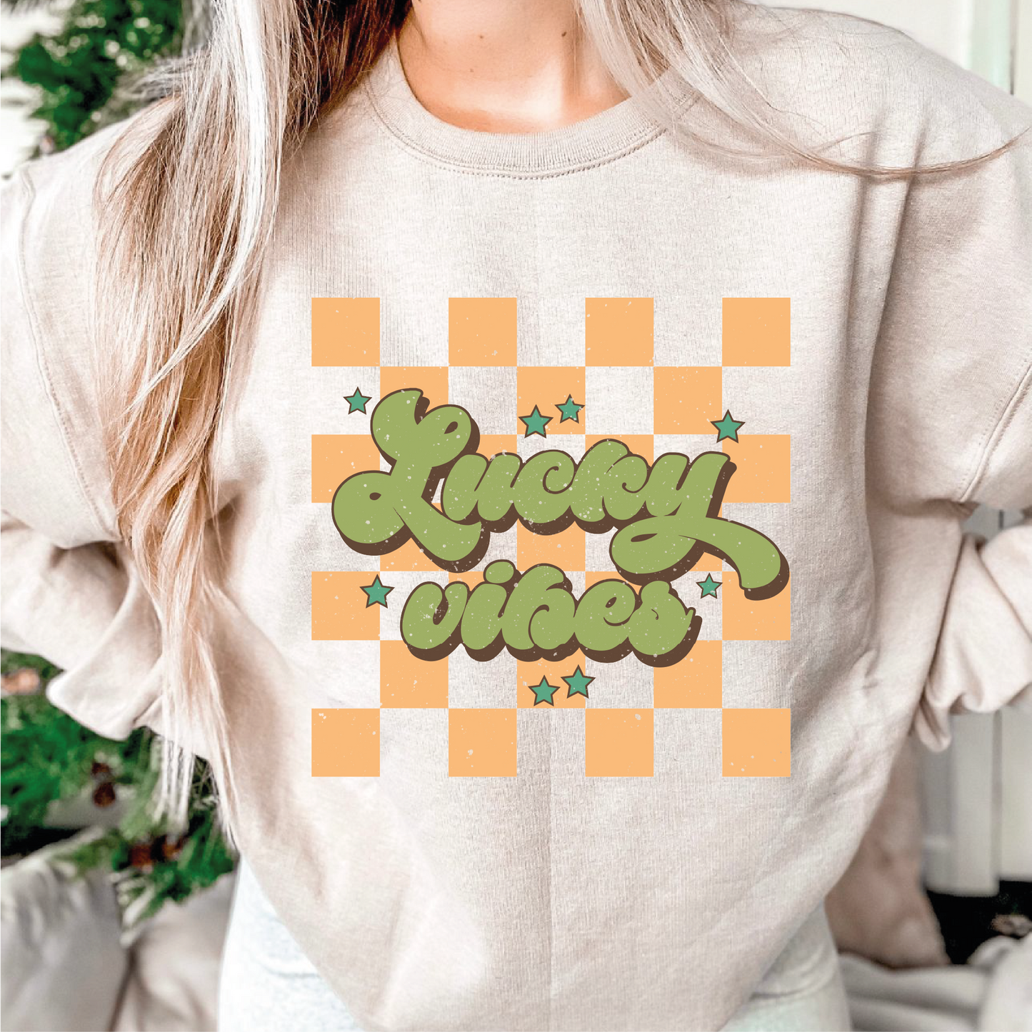 Lucky Vibes PNG SVG | St. Patricks Day Sublimation | Checkered Retro T shirt Design