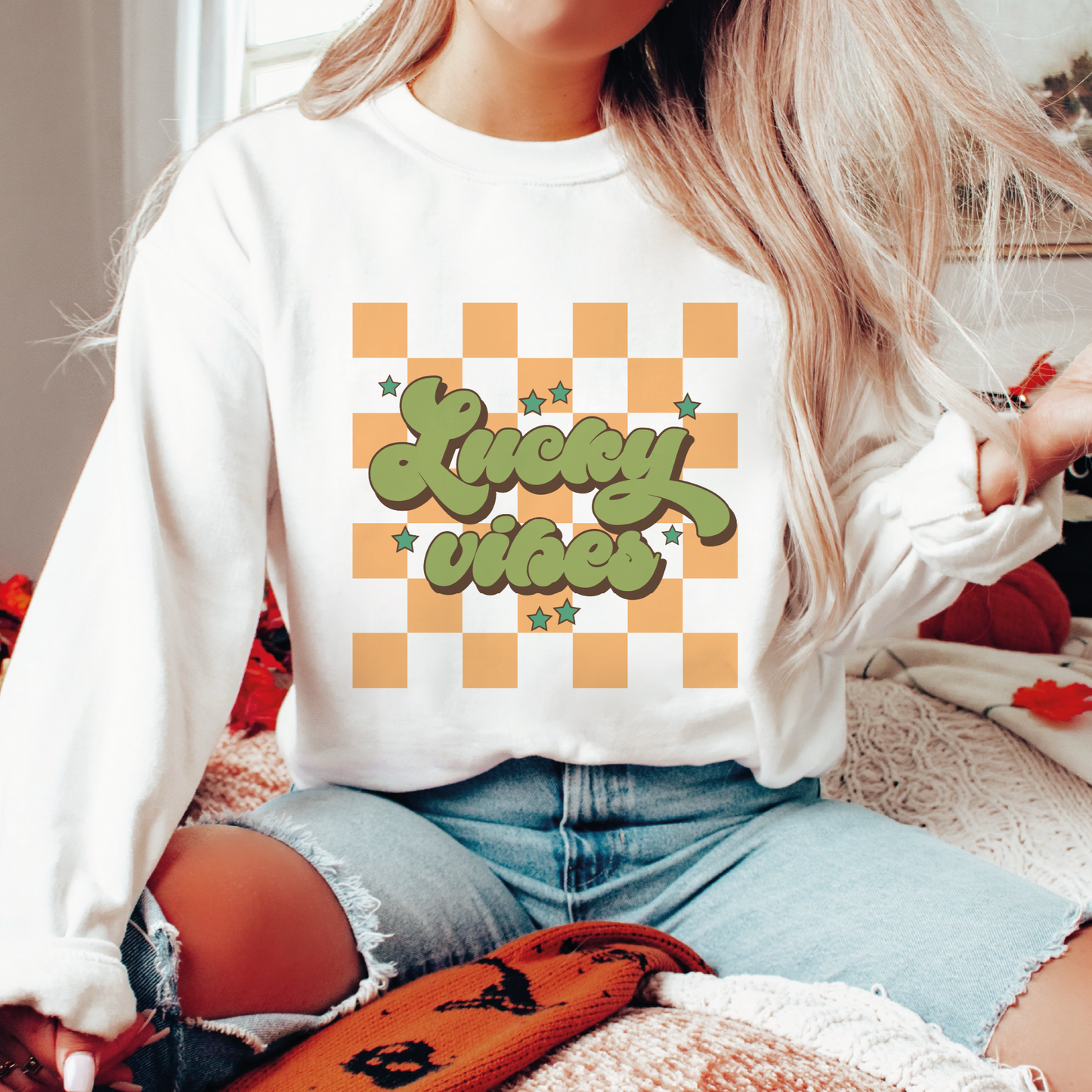 Lucky Vibes PNG SVG | St. Patricks Day Sublimation | Checkered Retro T shirt Design