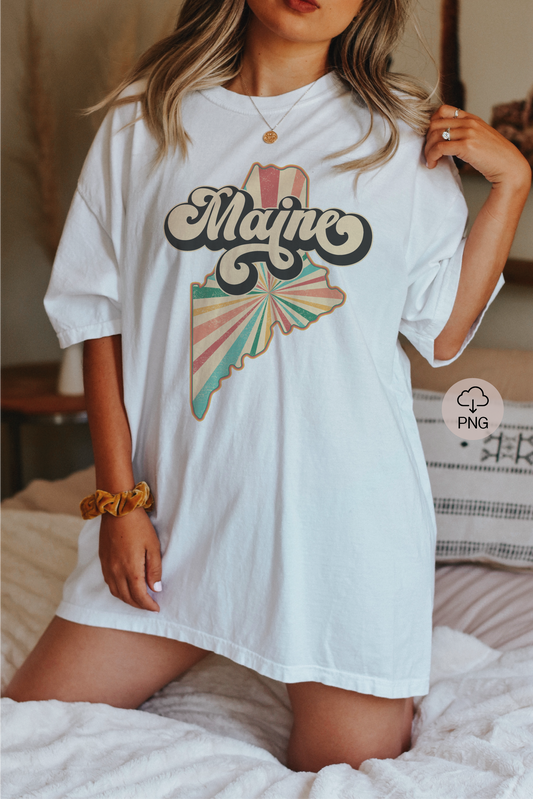 Maine PNG | Vintage Maine State Sublimation | Retro Distressed T shirt Design