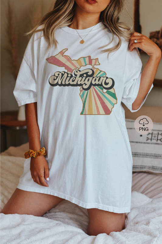 Michigan PNG | Vintage Michigan State Sublimation | Retro Distressed T shirt Design