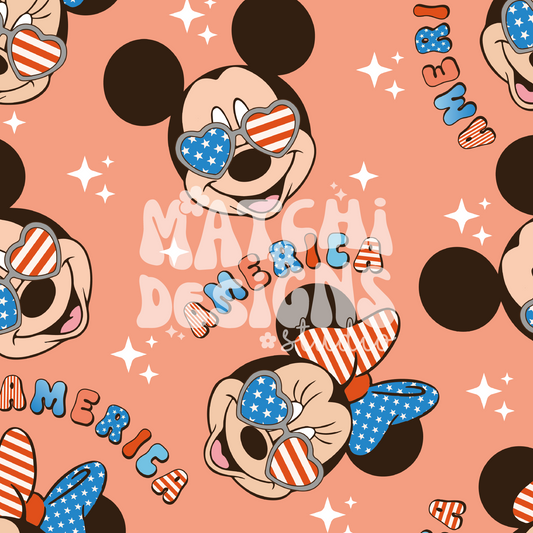 4th of July Red Magical Mouse Seamless Pattern, Repeat Pattern for Fabric Sublimation